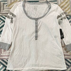 Fox White Henley Tee with Gray Logo